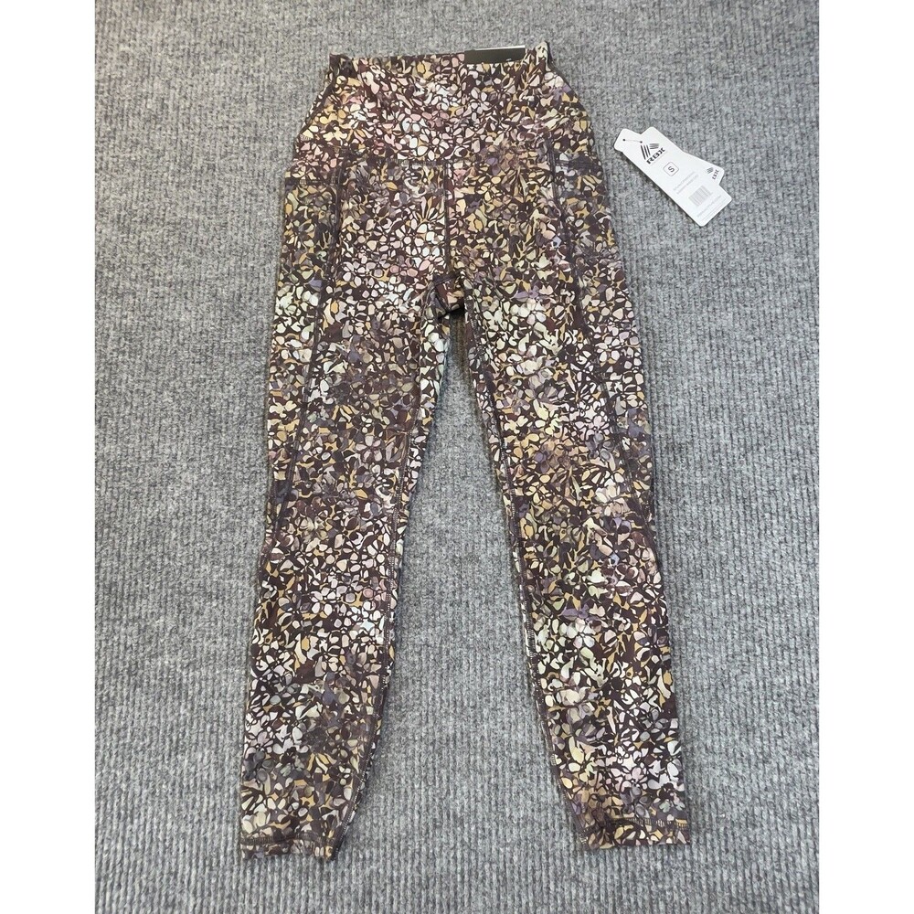 RBX Women Small Leggings Pockets Full Length High Waist Floral Brown Green NEW
